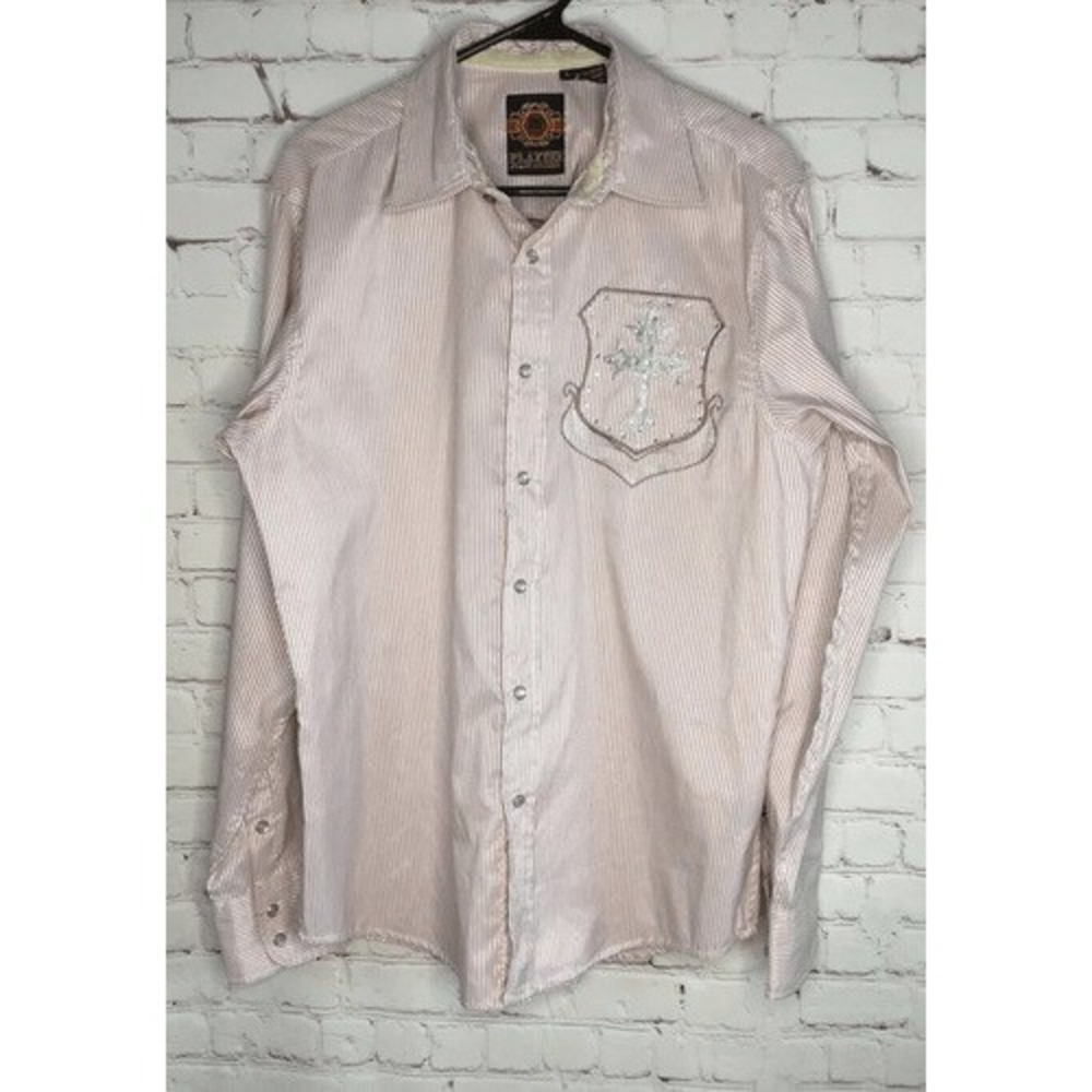 Platini Jeans Cougar Stripe Western Cross Embellished Long Slv Shirt Men L China